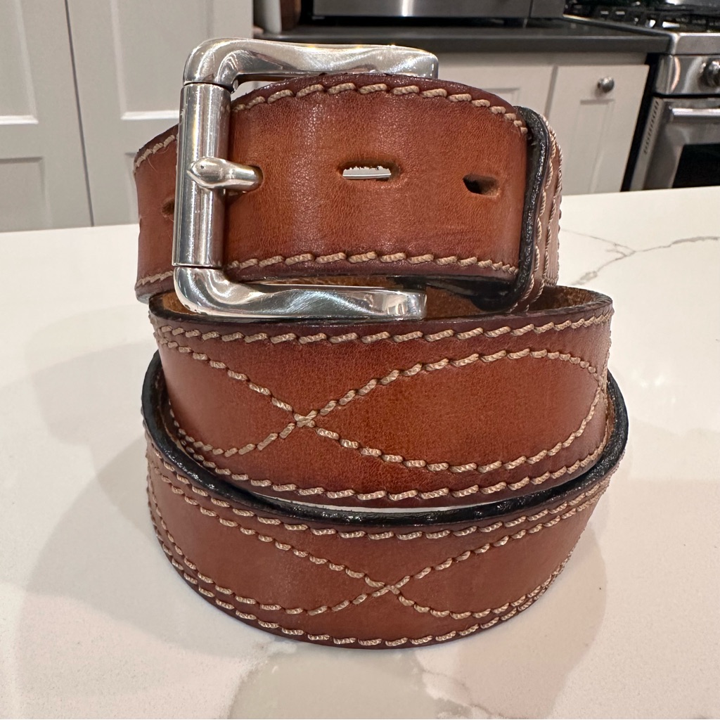 Orvis Silver Creek Brown Leather Western Belt Mens 44 Xl Usa Stitching Silver